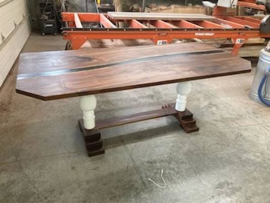 Black Walnut with Smoke River Ecopoxy with Client's repurposed Legs 7 ft x 4ft
